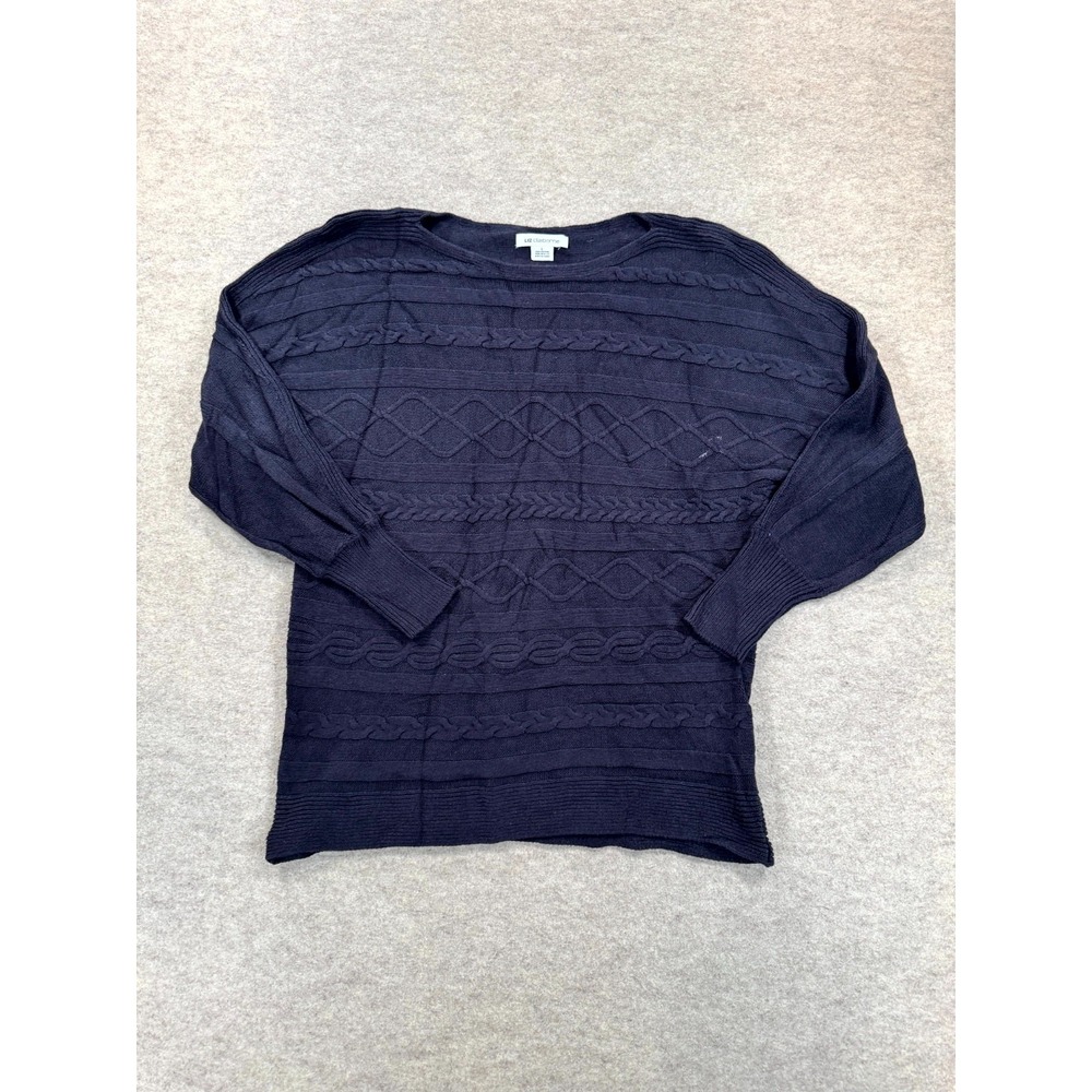 Liz Claiborne Women L Blue Cable Knit Cotton Boat Neck Dolman Sweater
